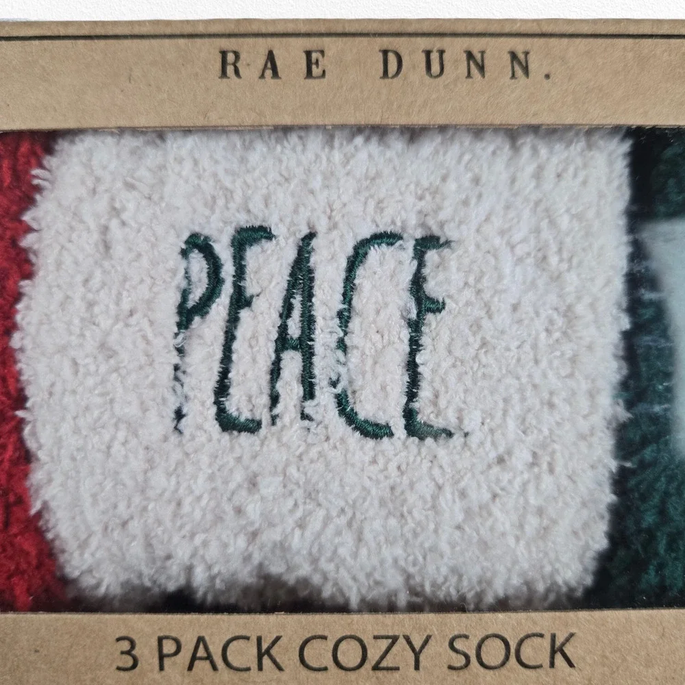 Rae Dunn Joy Peace Cheer Cozy Socks 3-Pack Fuzzy Christmas Gift Set NIB OSFM